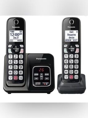 In Box 2 Panasonic Cordless Phone Handsets KX-TGD832 Metallic Black Phones